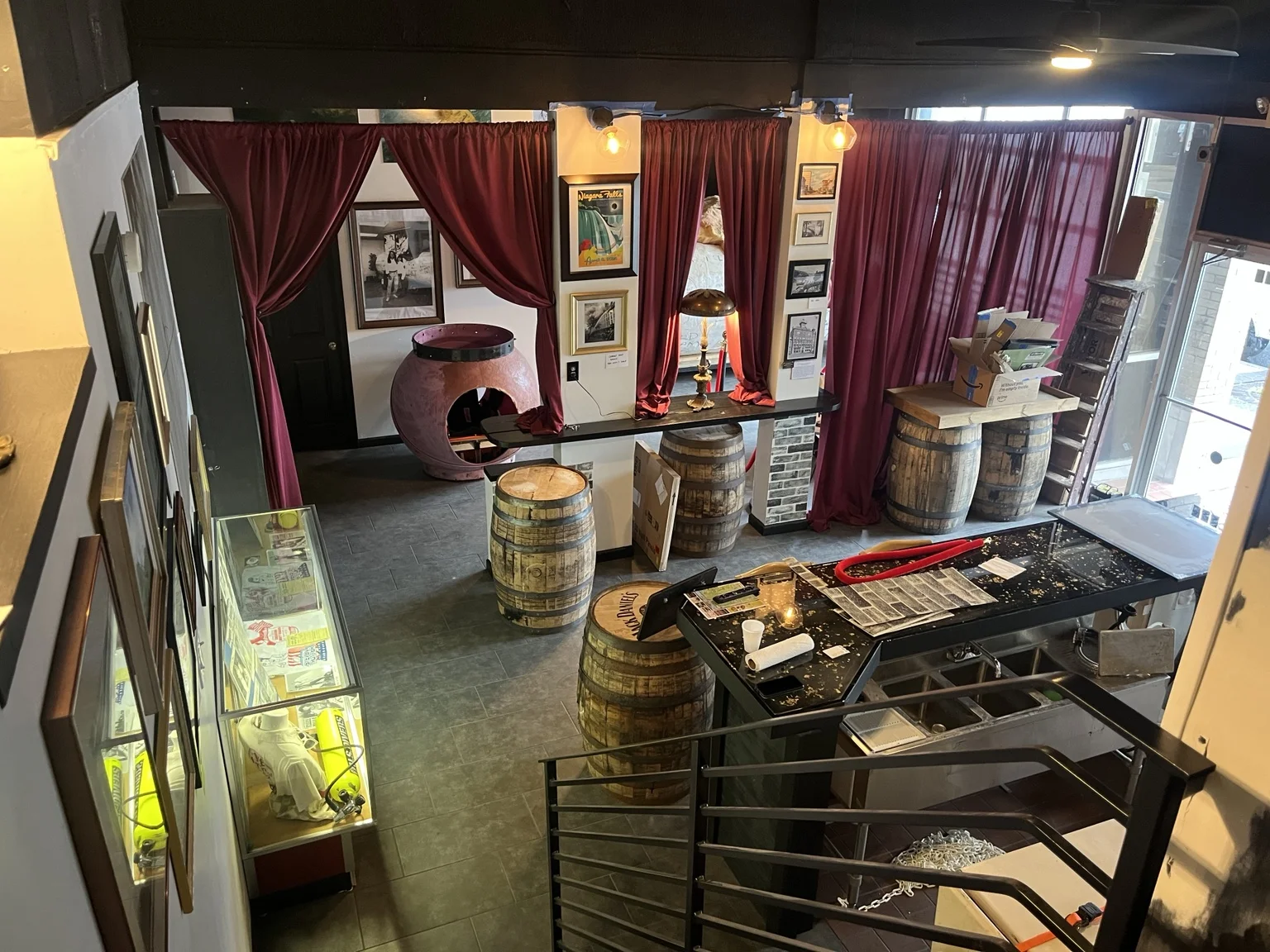 View from the staircase into the museum’s main exhibition room